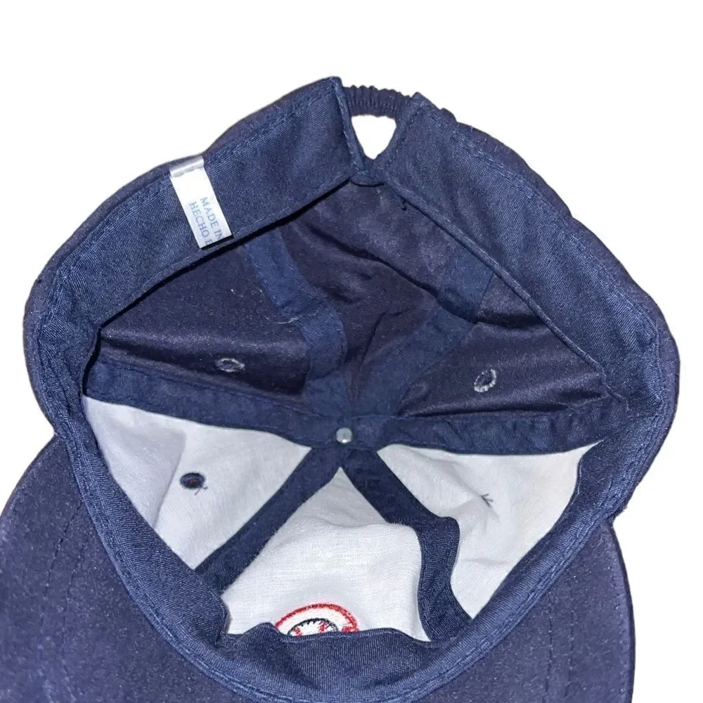 Youth navy blue baseball hat with baseball embroidered in front‎